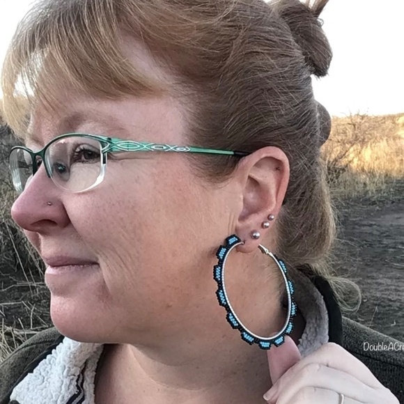 Turquoise Beaded Hoops, New, Handmade by Me - Picture 9 of 14